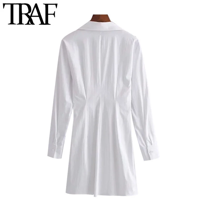 TRAF Ženske Elegantna Moda Z Resami, Naguban Belo Mini Vintage Obleko z Dolgimi Rokavi Velikosti Zadrgo Ženske Obleke Vestidos