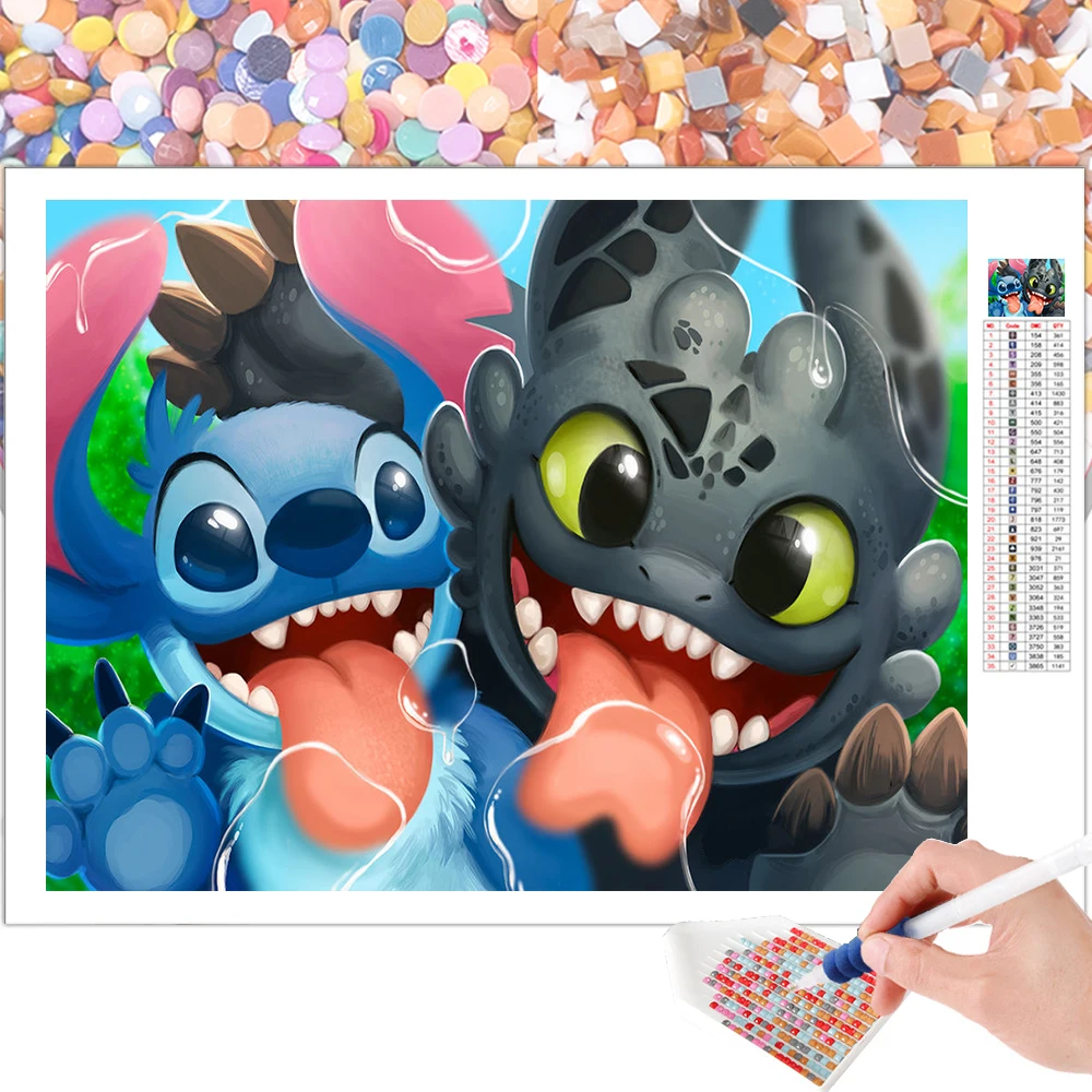 Diamond Slikarstvo Risanke Disney Živali Poredna Pošast in Črni Zmaj 5D DIY Mozaik Vezenje Kvadratni Krog Navzkrižno Šiv Kit