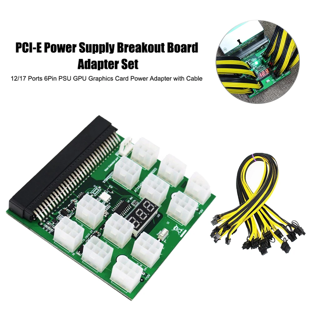 Poklic Rudarstvo PCI-E Napajanje Zlom Odbor Adapter Set 12/17 Vrata 6Pin PSU GPU Grafični Kartici Napajalnik s Kablom