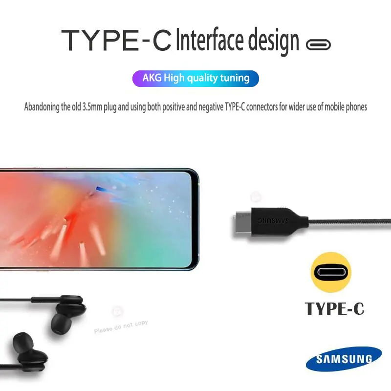 Samsung Galaxy Note 10 Plus S20 S21 Opomba 20 Ultra Tip C Slušalke za V uho Žični Mikrofon Nadzor Glasnosti USB-C Slušalke Za A90 A80 A9S