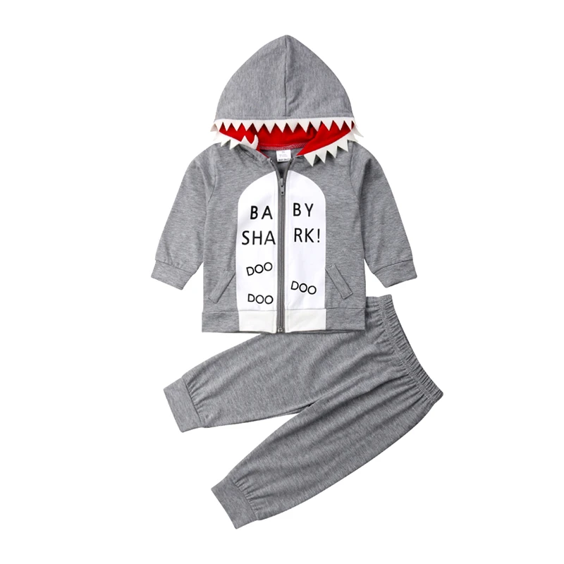 A Baby Boy Oblačila Shark Tiskanja Novorojenčka Fant Obleke Zadrgo Dolg Rokav Plašč, Hlače Boys Obleko Fantje Oblačila Sklop Novorojenčka Set