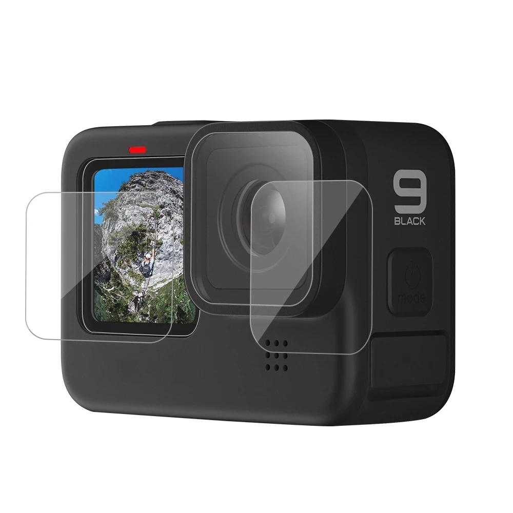 TELESIN 3Pcs Kaljeno Steklo Zaslona + Objektiv Zaščitnik Film 2.5 D Ultrathin Polno Zajetje za GoPro Hero 9 Črna Kamera dodatna Oprema