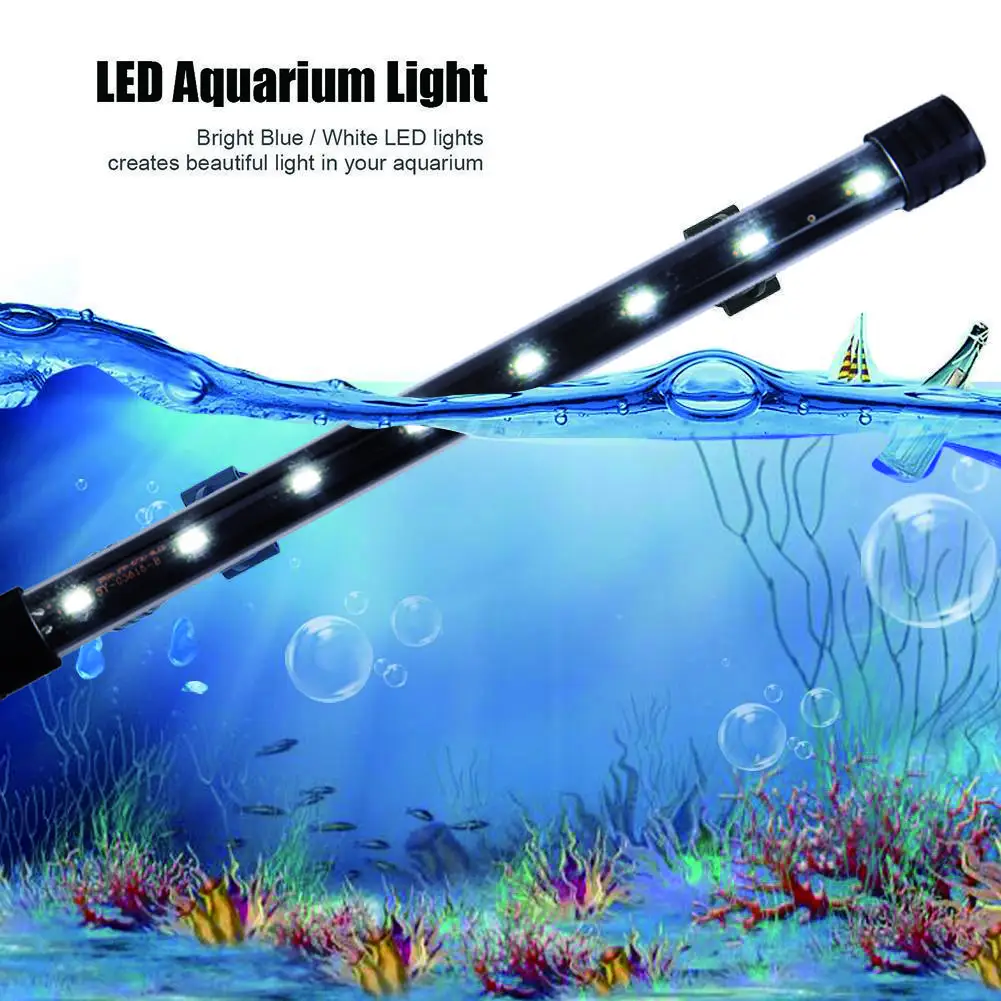 EU Plug Luči Akvarij Fish Tank vodoodporna LED Svetlobo in Modro Potapljaške Svetilke Bar 17 cm Vodnih Beli Fluorescentni Potopne