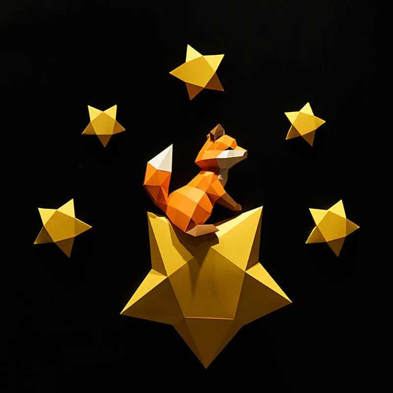Creative 3D Fox Star Model, Ročno izdelan Papir DIY Steno Papercraft za Domačo Spalnico Wall Art Okras Otroci Igrače