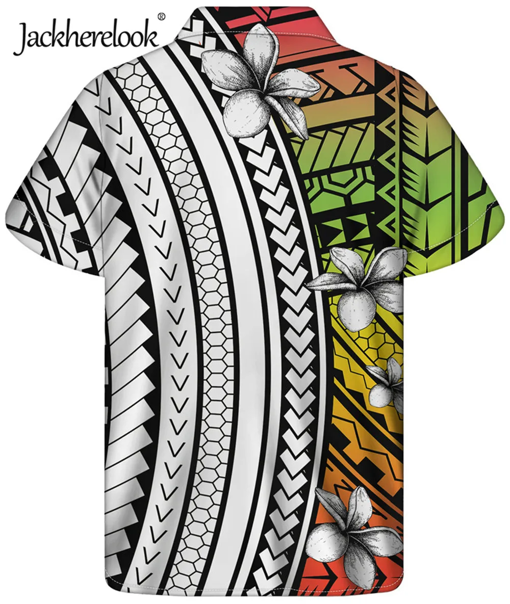 Jackherelook Mens Hawaiian Majica Polinezijski Tatoo Slog Priložnostne Poletje Počitnice Plaže Majica Tee Vrhovi Hibiscus Moška Oblačila 2021