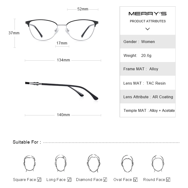 VESEL Ženske Modni Cat Eye Glasses Okvir Retro Očala za Kratkovidnost Recept Optičnih Očal S2117