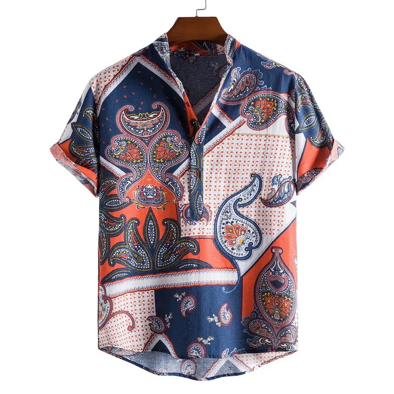 2021 Nov Prihod Moških Srajc, Moških Hawaiian Camicias Priložnostne En Gumb Divje Tiskane Majice Kratek rokav Vrhovi Bluze
