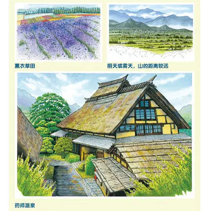 Kitajski barvo peresa, svinčnika skica, risba, učbenik, Akvarel krajinskega slikarstva knjige za odrasle začetnike