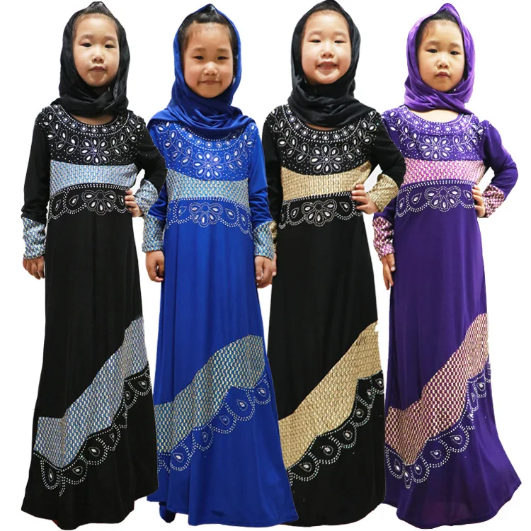 Eid Mubarak Otroci Dekleta Abaya Turčija Hidžab 2pcs Muslimansko Obleko tam kaftan Dubaj Caftan Abayas Ramadana Elbise Islamske Darilo Oblačila