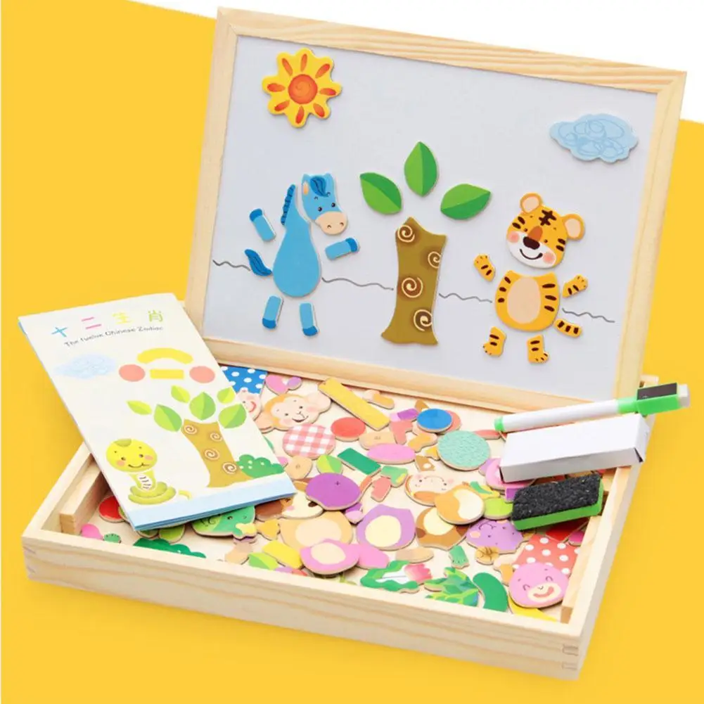 Otroci Novih Lesenih Večfunkcijsko Otrok Živali Puzzle Pisanje Magnetni Risalno Desko Tablo Učenje, Izobraževanje Igrače