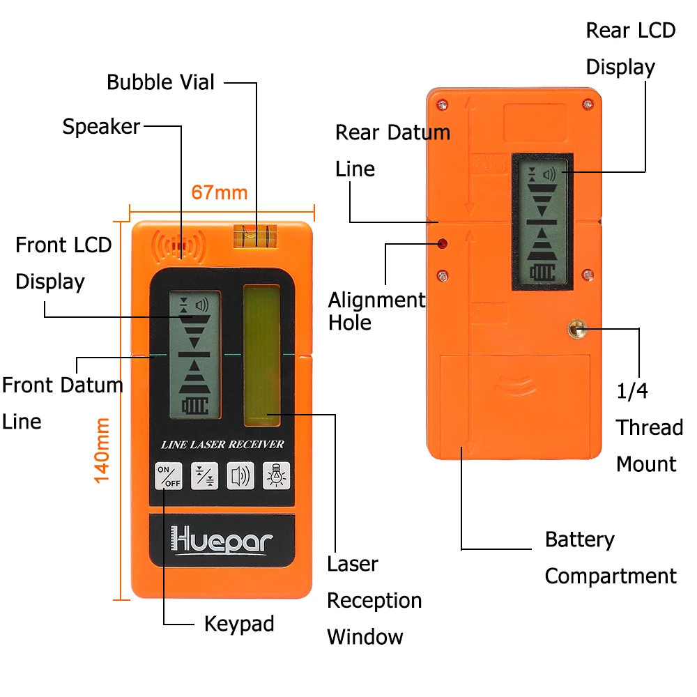 Huepar Digitalni LCD Laserski Sprejemnik Prostem Načinu za Laser Detektor na Voljo Za Utripa Zeleno Rdeča Svetlobni Križ linijski Laser Ravni Objemka