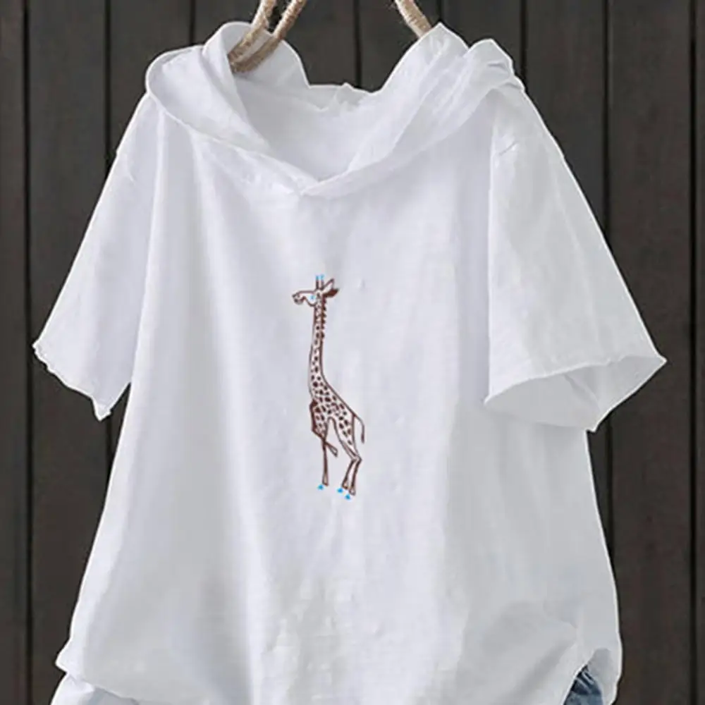 Ženske Priložnostne Barva Kratek Rokav Raztrgala Žirafa Tisk Svoboden T-shirt Hoodie