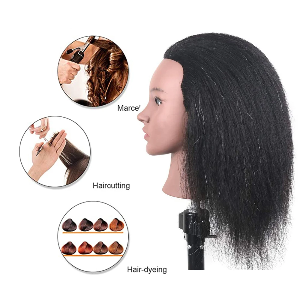 Afro človeških las manekenka glavo z namiznim stojalom za Frizerje Pričeske design Blaga Maniquin usposabljanje Lutka glavo