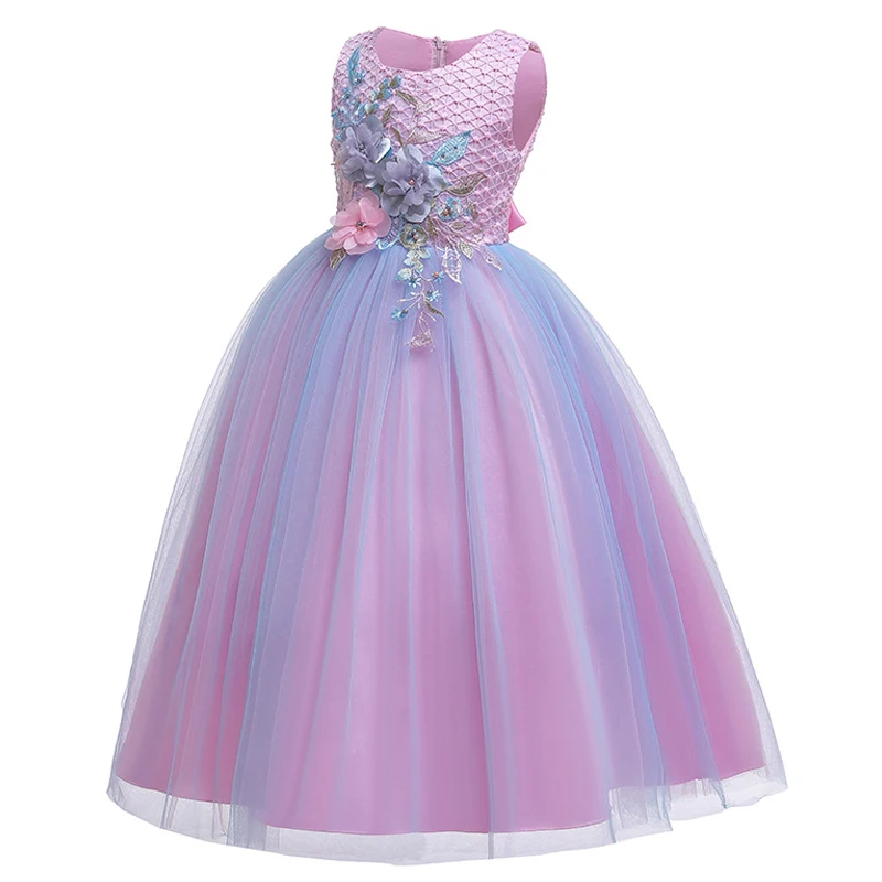2021 Barvit Cvet Princesa Obleko Otroci Obleke Za Dekleta Otrok Kostum, Obleke Čipke Dekle Stranka In Poročno Obleko 10-12 Let