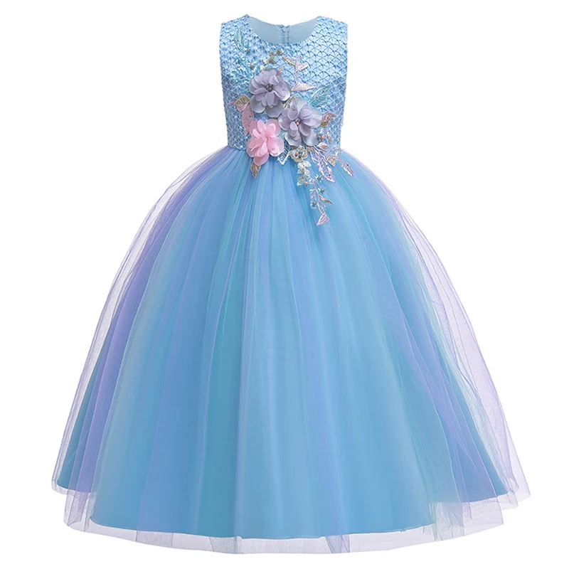 2021 Barvit Cvet Princesa Obleko Otroci Obleke Za Dekleta Otrok Kostum, Obleke Čipke Dekle Stranka In Poročno Obleko 10-12 Let
