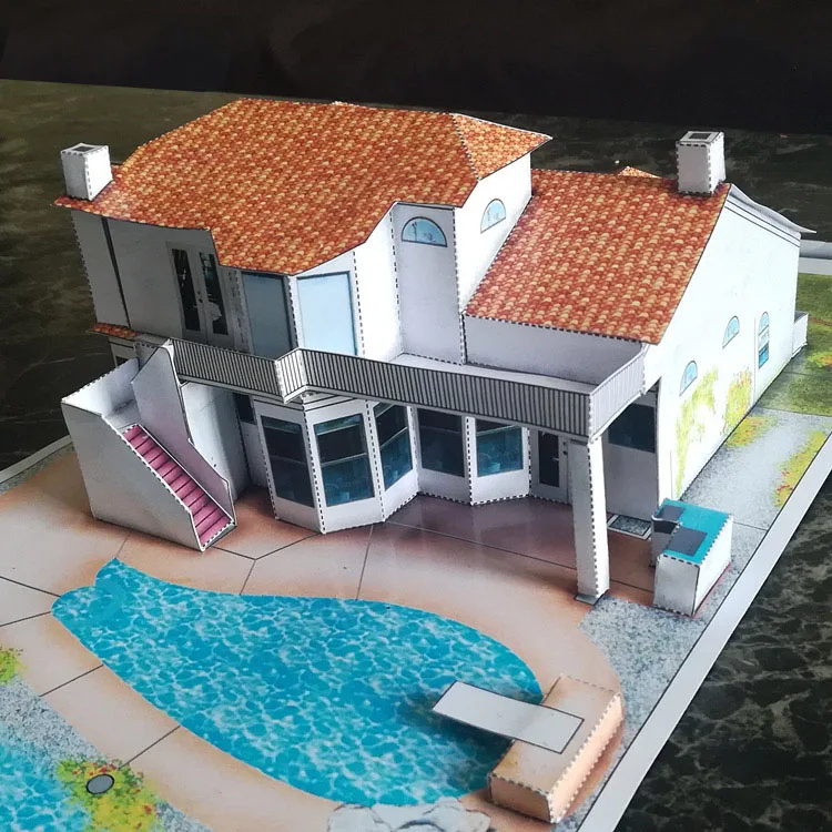Dva nadstropja Vile Koči 3D Papir Model DIY Puzzle starši-Otrok, Ročno Razred Stavbe Papercraft Igrača