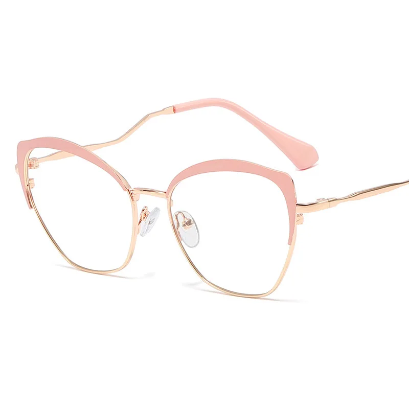 LNFCXI Cat Eye Glasses Ženske Kovinski Ravno Ogledalo Ženske Optični Jasno Objektiv Edinstveno Noge Retro Očala Okvir za Lady Kratkovidnost Oculos