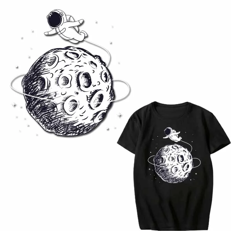 Železo na Prenos Astronavt Luna Obliži za Oblačila DIY T-shirt Termo Nalepke Proge Aplikacije za Oblačila Toplotne Pritisnite