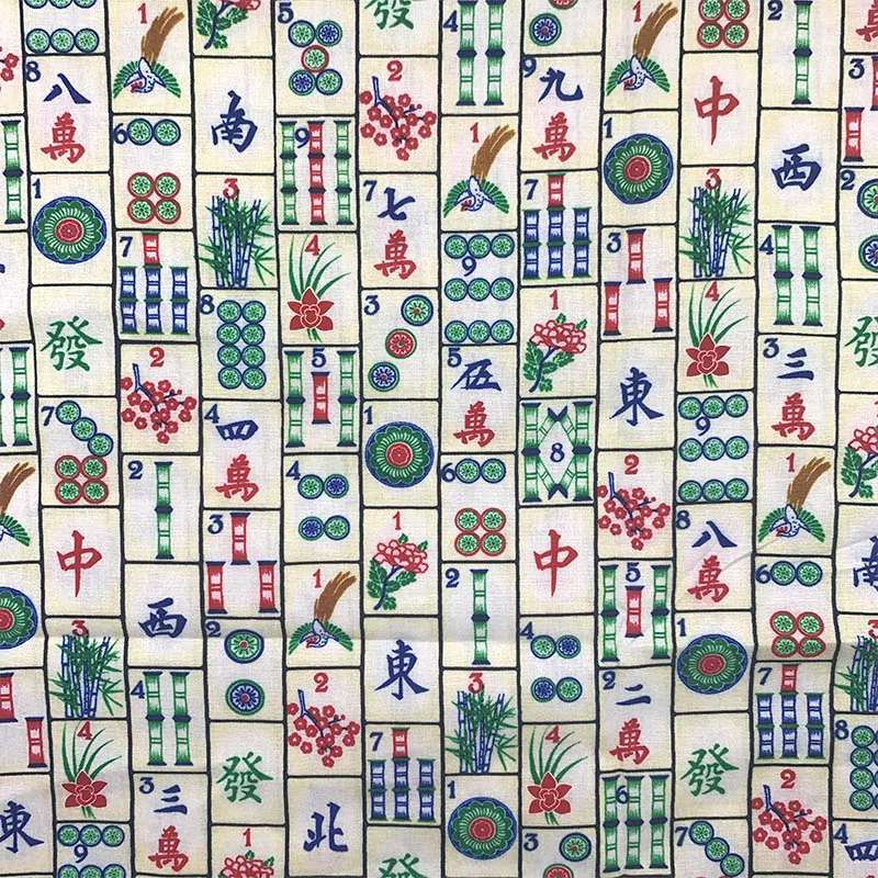 Lep Bombažne Tkanine Belo Dno Kitajski Mahjong Vzorec Digital Print Šivalni Material DIY Doma Mozaik Obleko Oblačila