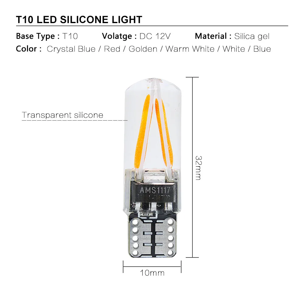 2Pcs Silikonski T10 LED Avto Potrditev Luč registrske Tablice Žarnica Signalna luč 12V COB Žarilno Klin Strani Avtomobilskih Branje Svetlobe