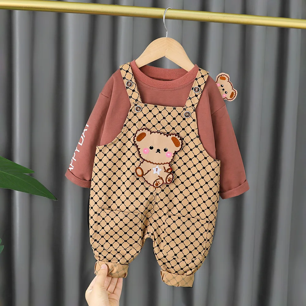Baby Boy Določa Novorojenčka Pantsuit Dojenčka Dolg Rokav T-Shirt+Risanka Suspender Hlače Dva Kosa Obleko Za Prosti Čas Malčka Fant Obleko