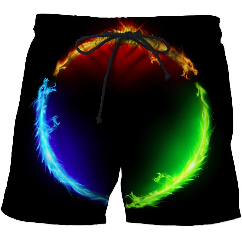 Tri barve, plamen Natisnjeni Hlače Poleti Fitnes Dostopi Bermuda Boardshorts Oblačila Smešno Zmaja 3D tiskanje Deskanje Hlače moški