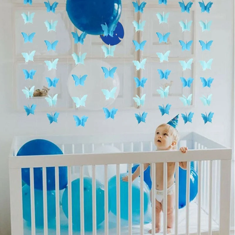 2.7 m Pisane 3D Metulj Papir Garland Banner za Rojstni dan Baby Tuš Dekoracijo Poroke Domov Soba Dekoracijo Dobave