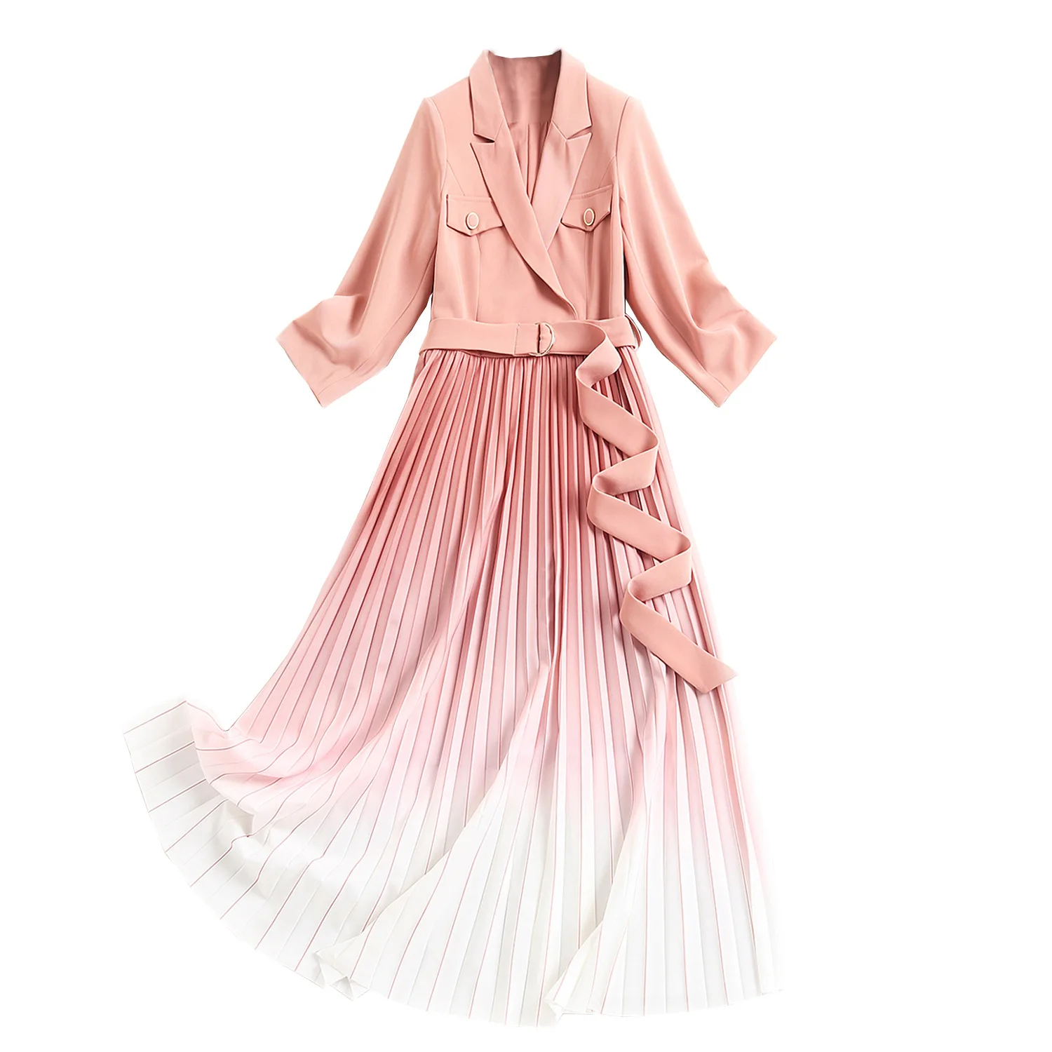 Ženske modne poletnih oblačil jopič obleko zarezo ovratnik 2021 oblikovalec mozaik sashes elegantno gradient naguban obleke