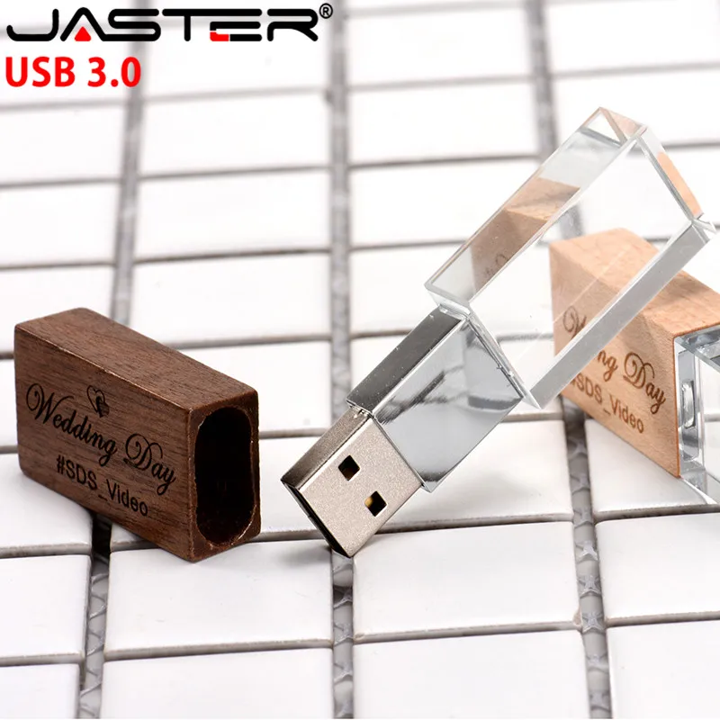 JASTER USB 3.0 pomnilniški ključek prosto po meri logo Poročno darilo Lesene Kristalno pero disk 128GB pendrive 32GB 64GB Različico memory stick
