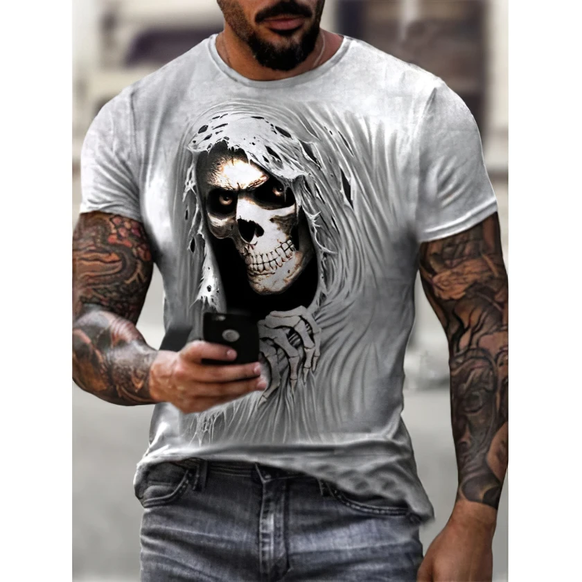 Poletje novo lobanje element slog krog vratu T-shirt Moda za Moške 3D Tiskanje Priložnostne Kratek Rokav Harajuku tee shirt vrhovi