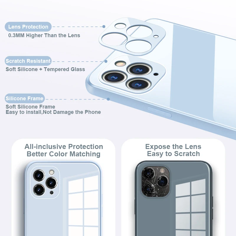 Original Tekoče Silikona, Kaljeno Steklo Ohišje Za iPhone 12 Pro 11 Pro Max X XS Max XR 7 8 Plus Težko Zadnji Pokrov Zaščitni Capa