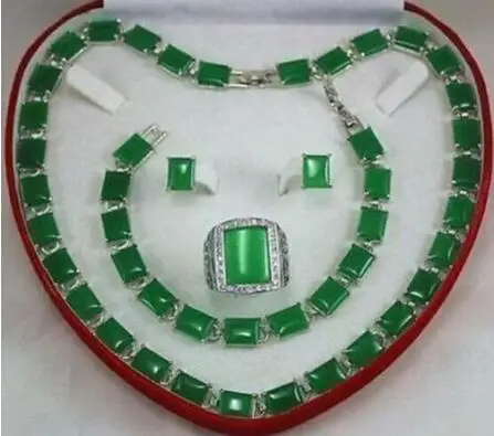 Srebrna črna Zelena Ogrlica/ Zapestnico/ Uhani /Ring Set ročno izdelan Nakit AAA