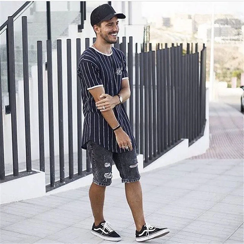 Moda za moške Slim Kratka Sleeved Poletje Prugasta Evropski In Ameriški Sik Hip Hop Tiskanje Krog Vratu Vrhovi T-Shirt