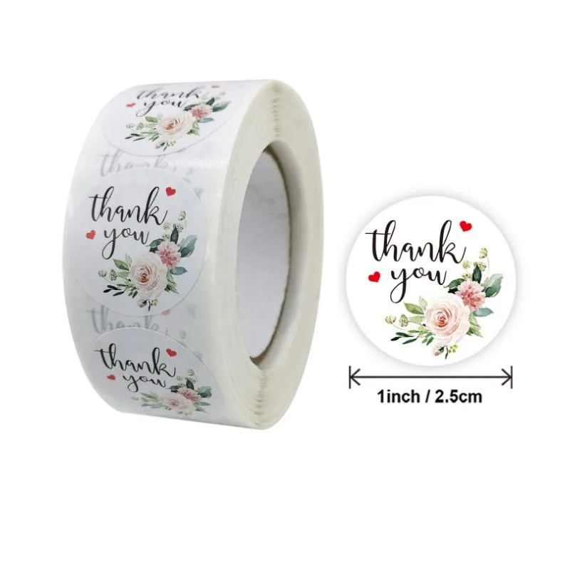 500pcs na kolutu krog cvetja srca hvala pečat nalepke Poroko Dekor Nalepke, Tiskovine