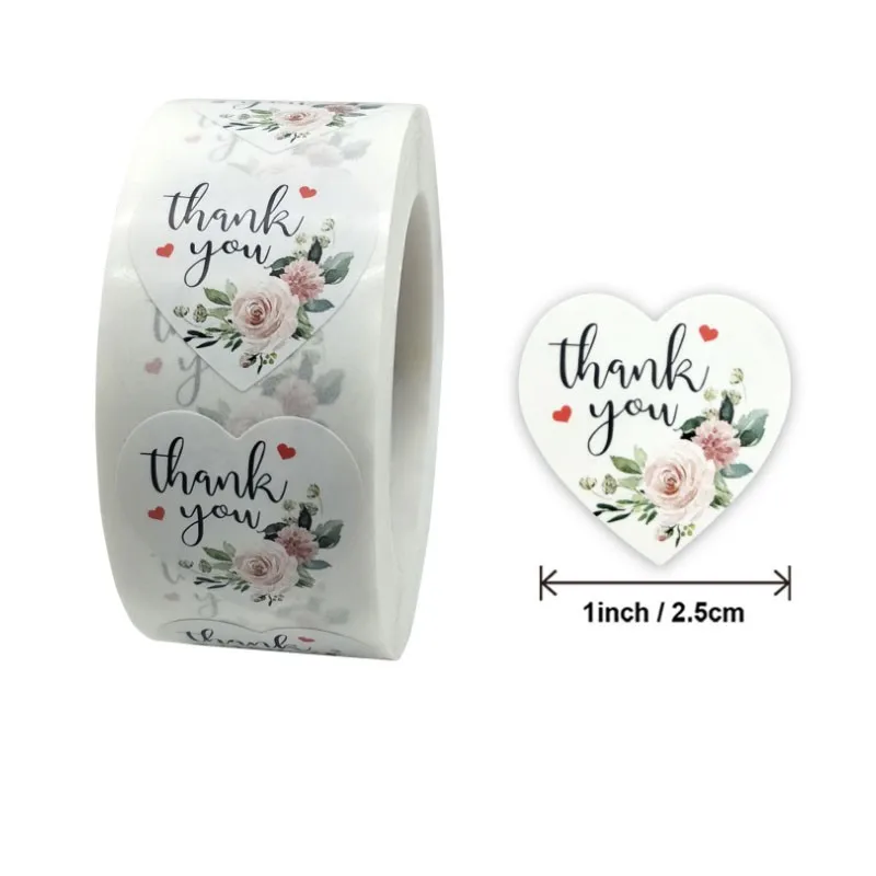 500pcs na kolutu krog cvetja srca hvala pečat nalepke Poroko Dekor Nalepke, Tiskovine