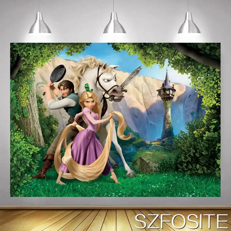 Risanka Zlati Rapunzel Beli Konj Ozadje Dekle Rojstni Dan Soba Dekoracijo Fotografija Studio Fotografijo Otroci Ozadje Po Meri