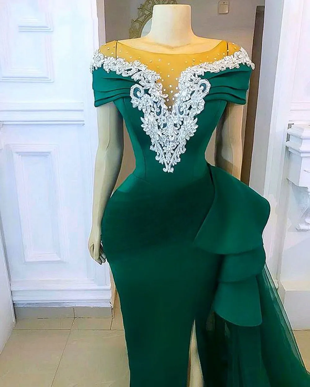 Krasen Smaragdno Zelena Dolge Večerne Obleke 2021 Očesa Skp Rokavi morska deklica Visoko Režejo Afriške Ženske Formalno Stranko prom oblačenja