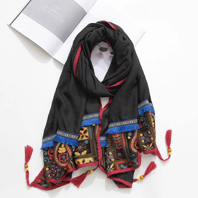 Moda 2021 Viskoze Šal Novo Vezene Ženske Šali In Obloge Lady Potovanja Pashmina Visoko Kakovostne Zimske Vratu Rute, Oblačila Hidžab