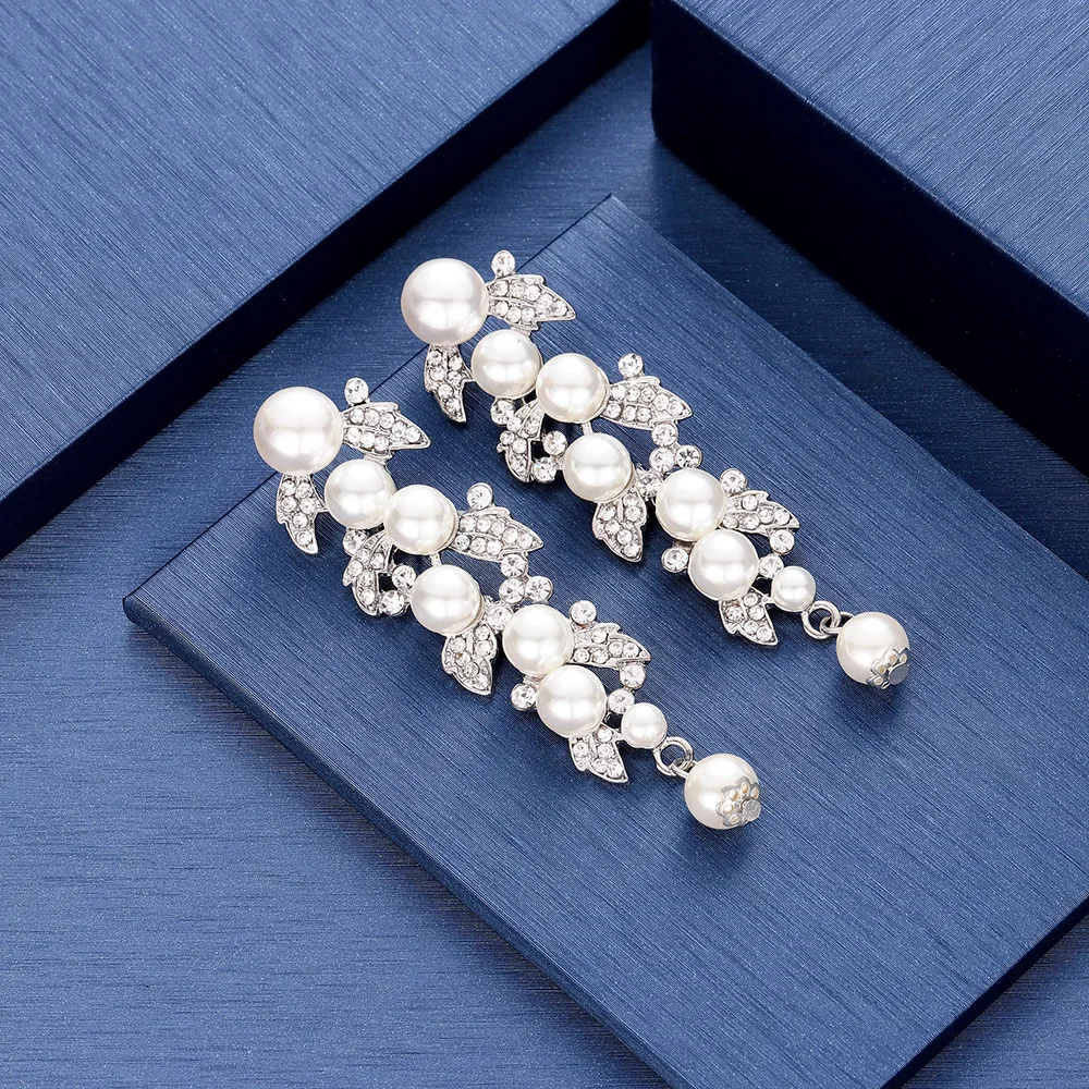 TREAZY Luksuzni Srebrne Barve Crystal Pearl Poroko Spusti Uhani za Ženske Poročne Cvetlični Dolgi Uhani ženski pendientes