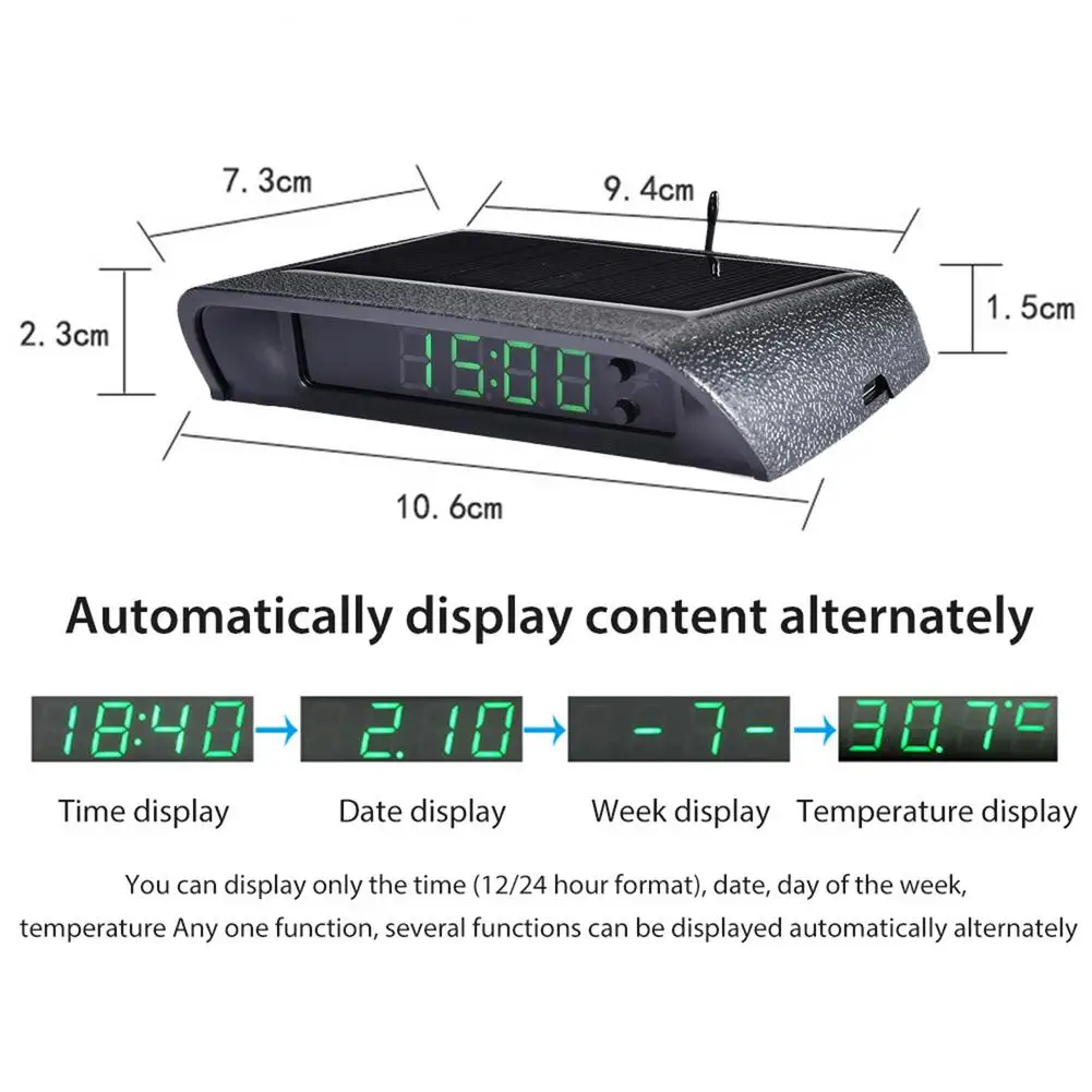 Avto Sončna Ura Termometer Svetilnostjo Visoko precizne Elektronske Watch Temperatura Monitor LCD Digitalni 24-Urni
