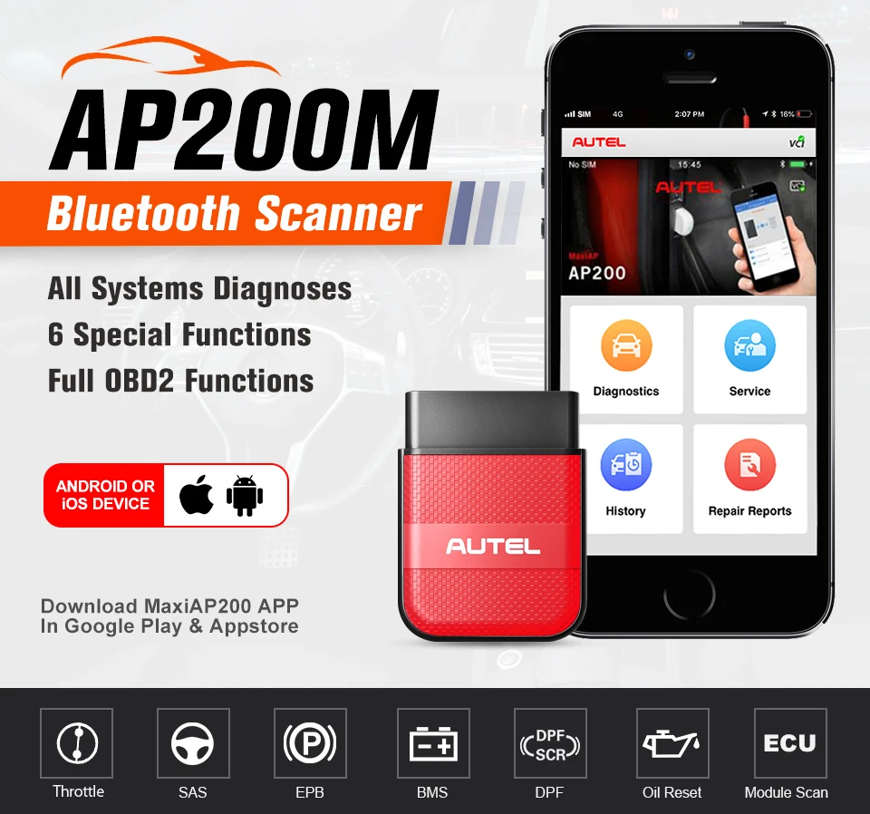 Autel AP200M obd2 optičnega kodo bralnik celoten sistem diagnostično orodje, Bluetooth, združljiva diagnostični optičnega pk easydiag 3.0