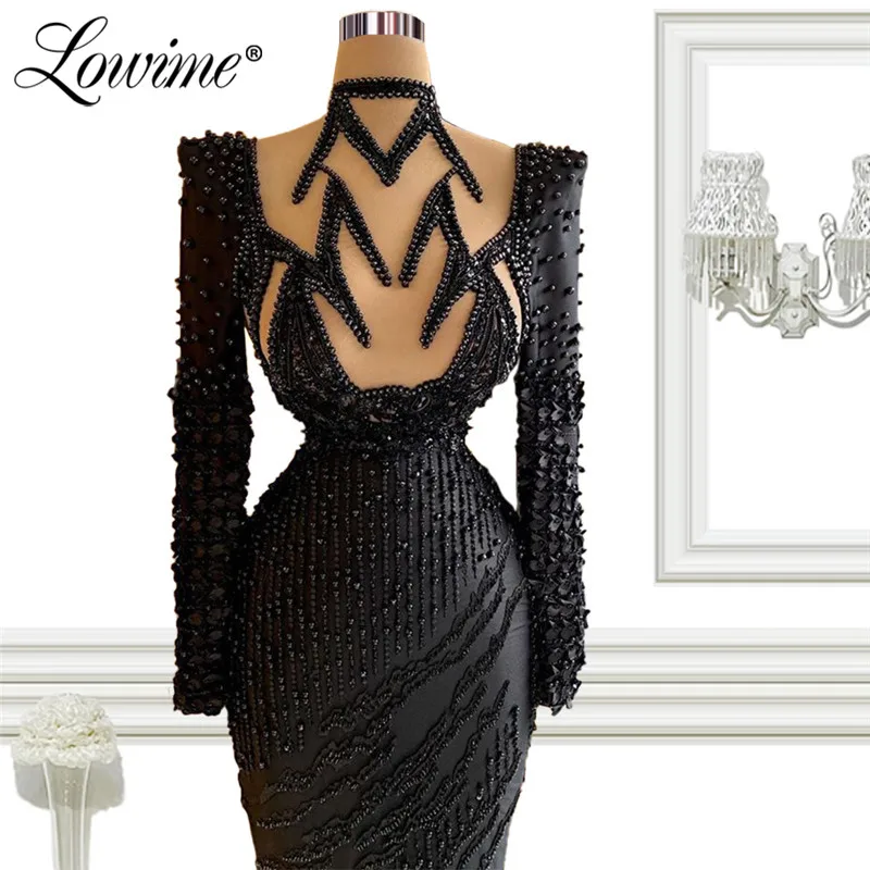 Haljo De Soiree Beaded Black Cut-out Oblika Dubaj Večerne Obleke 2021 Plus Velikost Sirena Party Obleke Bližnjem Vzhodu Vestidos Formales