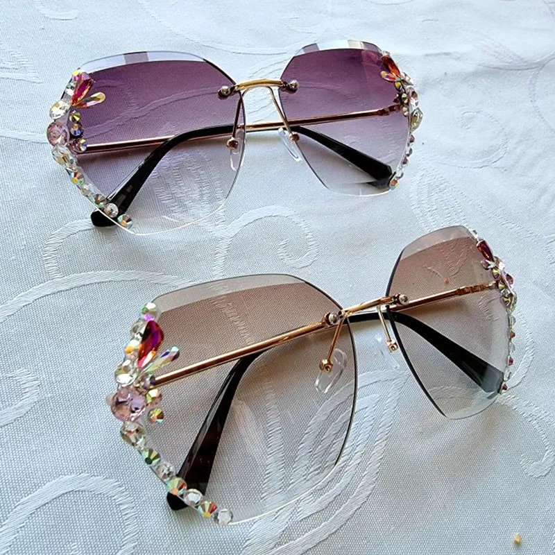 2021 Vintage Moda Prevelik Rimless Sončna Očala Ženske Znana Luksuzna Znamka, Design Seksi Diamond Kvadratnih Sončna Očala Za Ženske