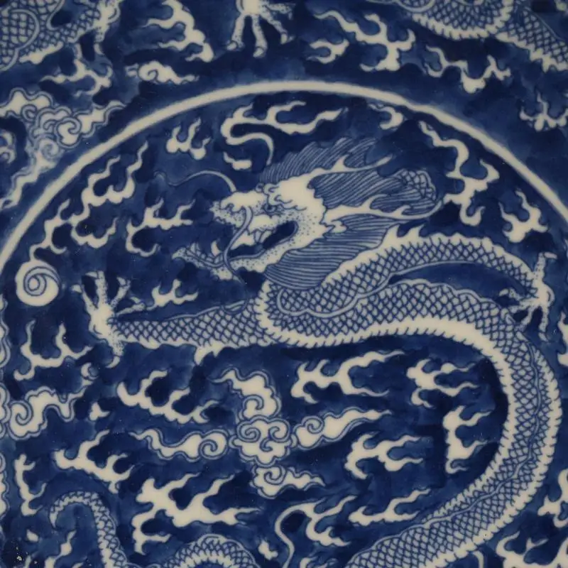 Jingdezhen Starinsko Keramično Ploščo, Modri In Beli Zmaj Ploščo Kangxi od Qing Znamke Leta