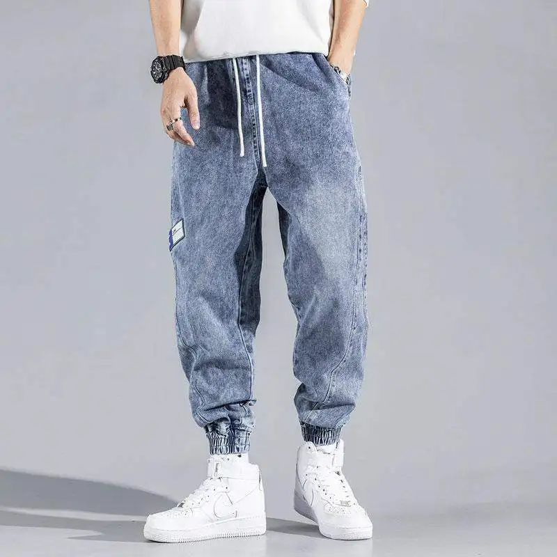 Priljubljena logotip jeans za moške pomlad/poletje slog, velika velikost priložnostne in svoboden ravne noge Haren hlače z korejski modni trend