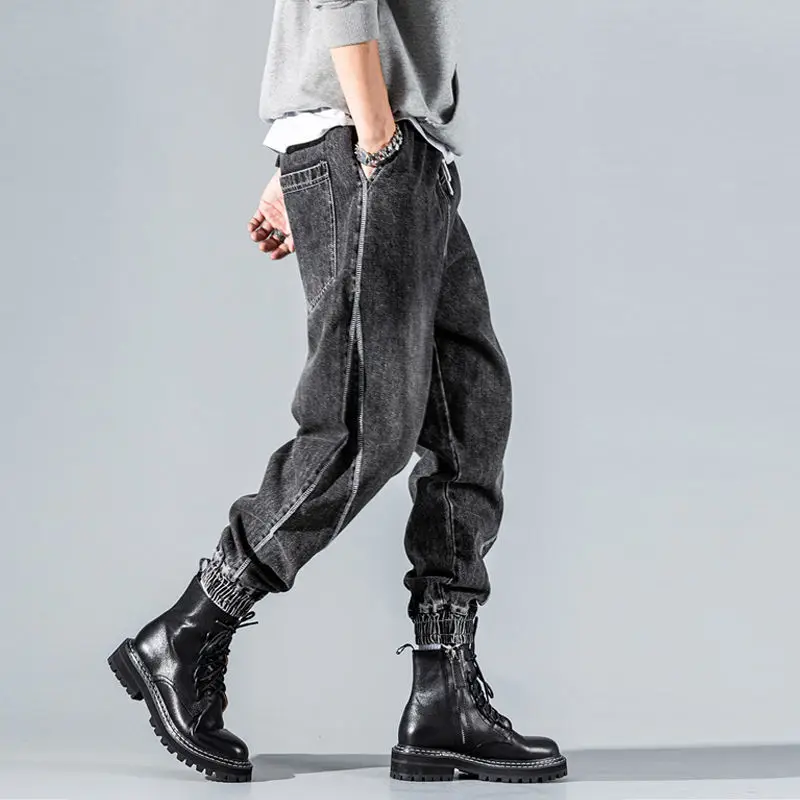 Priljubljena logotip jeans za moške pomlad/poletje slog, velika velikost priložnostne in svoboden ravne noge Haren hlače z korejski modni trend