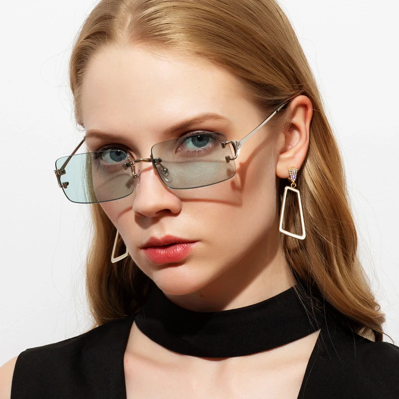 Blagovne znamke, Modni Oblikovalec Pravokotni sončna Očala Ženske Rdeča sončna Očala brez okvirjev, za Moške do leta 2020 Poletje Zeleno Zlato Kovinsko UV400