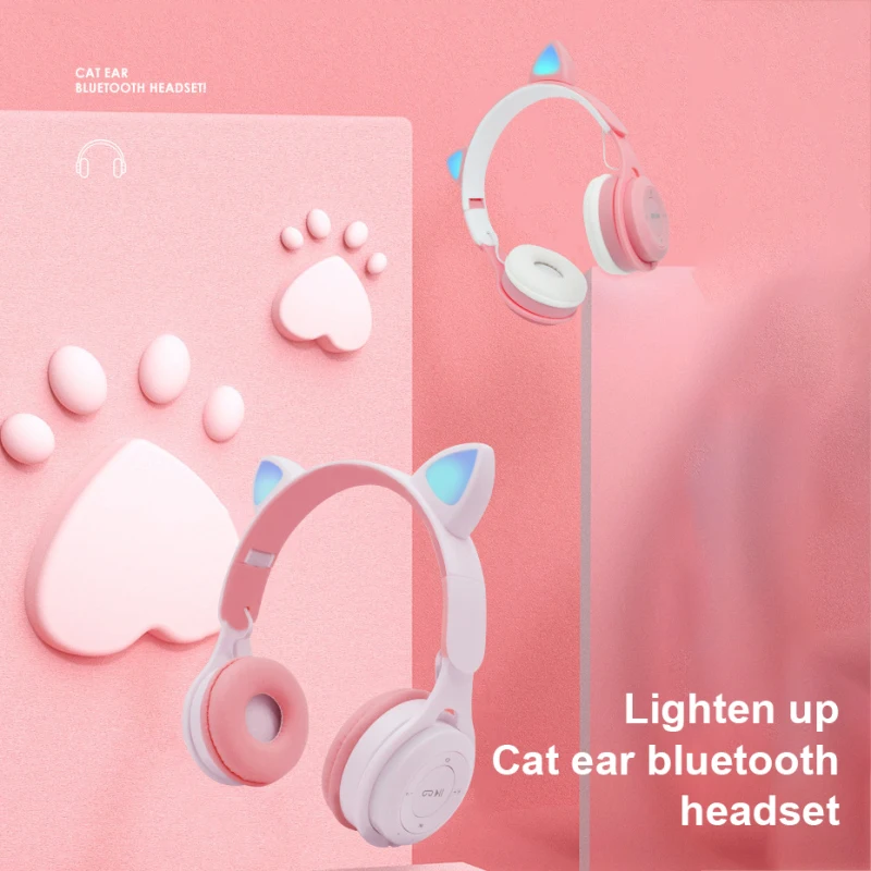 Srčkan Otroci Slušalke Brezžične Slušalke LED Luči Mačje Uho Dekleta Darilo Bluetooth Slušalke HIFI Stereo Bas Z Microhpone