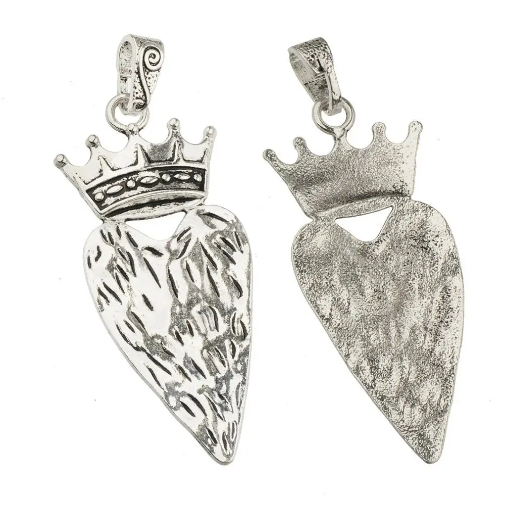 Obeski za moške, ženske diy ogrlice vrv veliko srce krono srebrno modni retro nakit komponente vzmetenja dobavitelj 92mm 2pcs