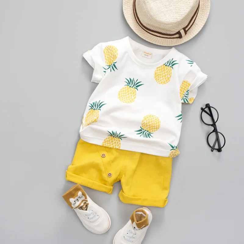 Poletje je Natisnjena Ananas Baby Fantje Dekleta Oblačila Moda Bombaža, za Malčke Športni Obleko za Fanta T-Majica + Hlače Otroci Oblačila
